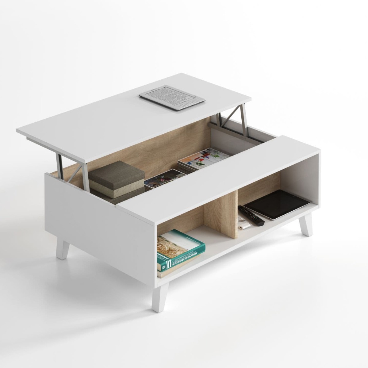 Oak Effect with White Lift up Storage Coffee Table