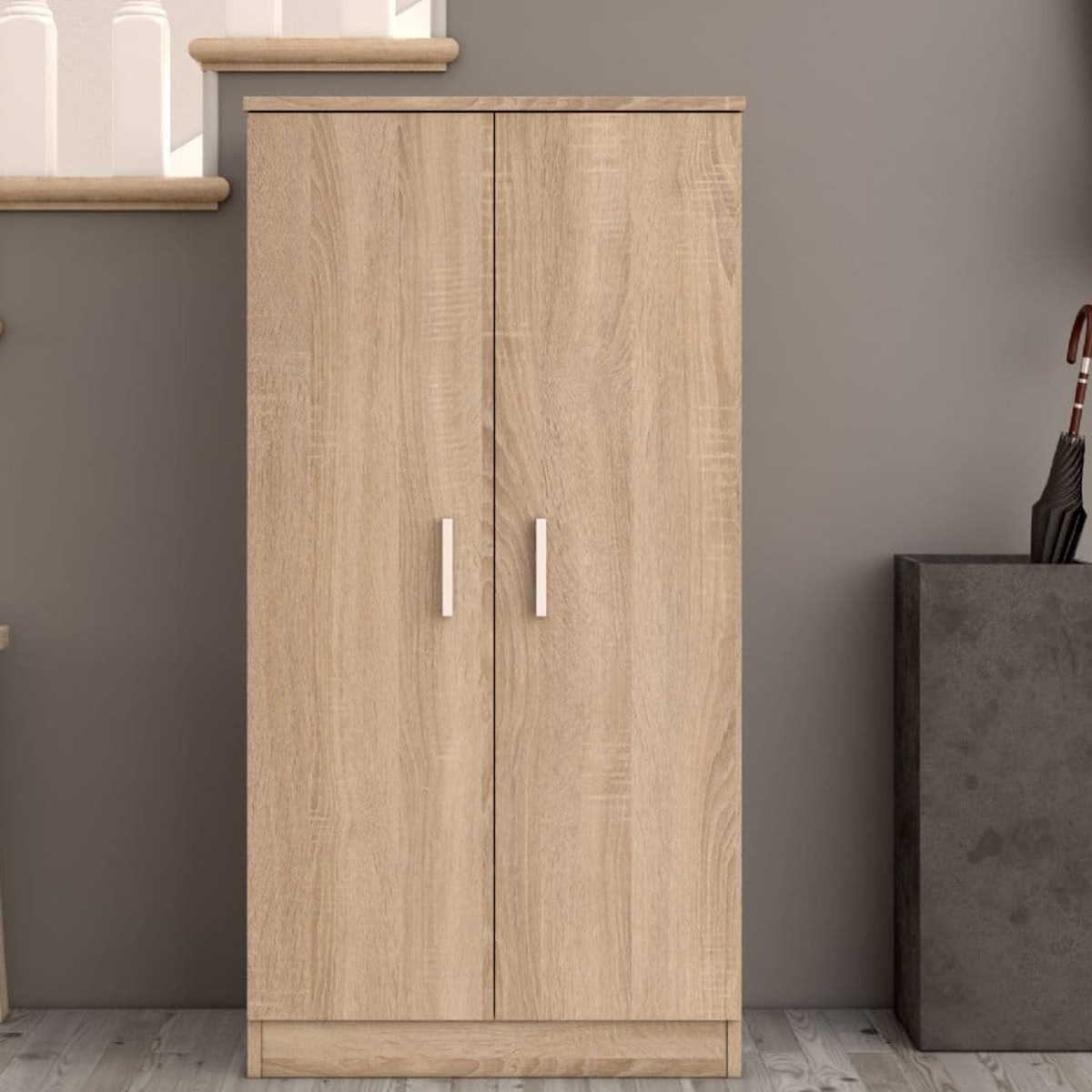 Crowther 2 Door Shoe Cabinet with 6 Shelves - Oak Effect
