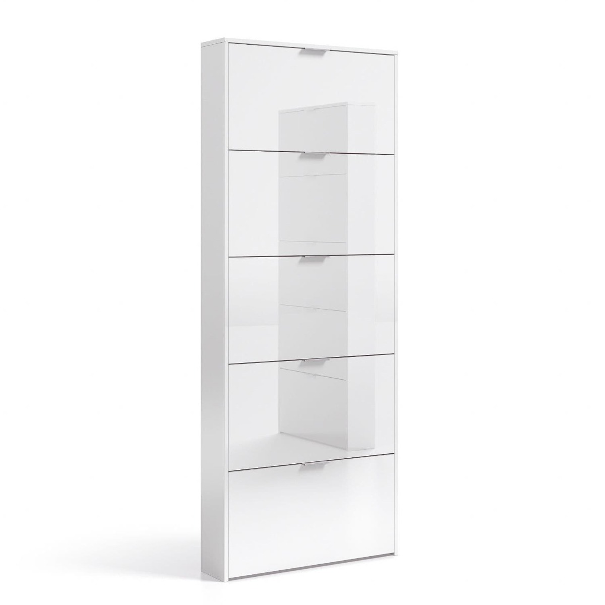 Revolving Shoe Cabinet with 5 Drawers - White Gloss