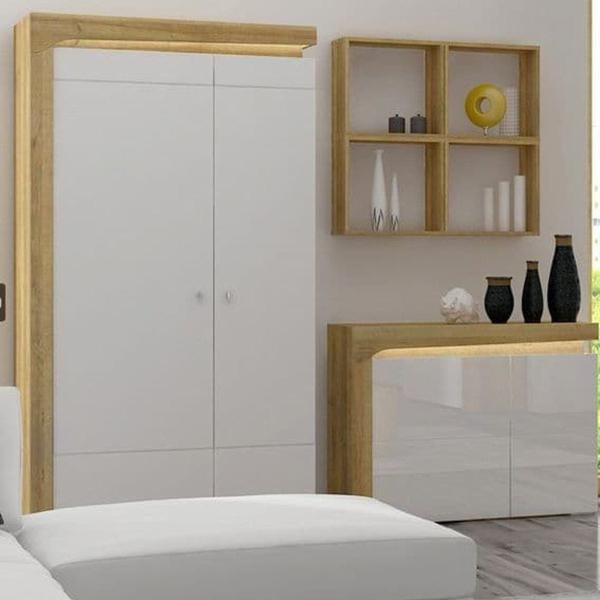 CAROLE 2 Door Wardrobe White and Oak - 102cm
