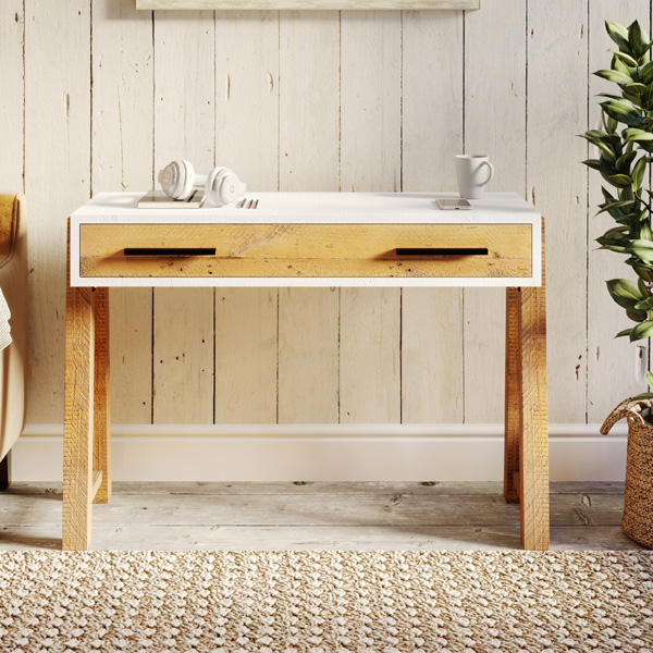 Becky Scandic Theme Reclaimed Wood Computer Table with Drawer