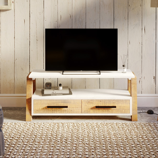 Becky Scandic Theme Reclaimed Wood Tv Unit with 2 Drawer