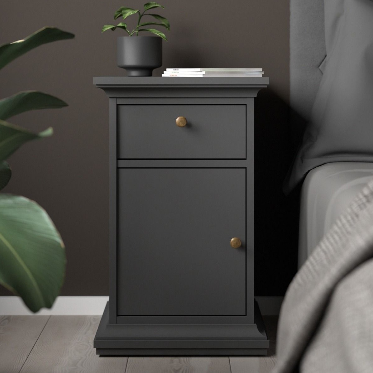Bedside Table - EWELINA Nightstand Matt Grey 43.6cm