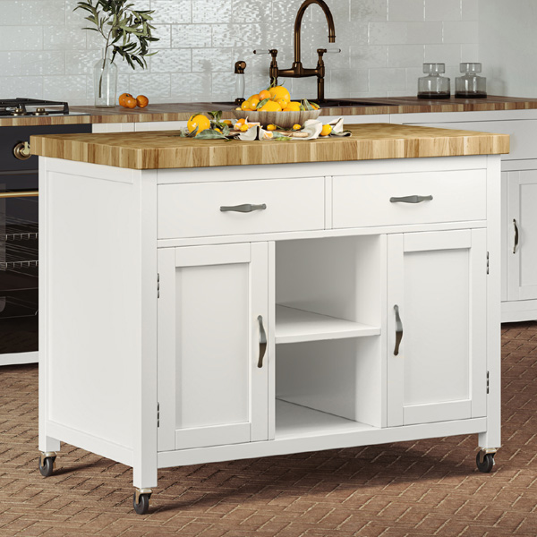 Briley Kitchen Island with Butchers Block - White