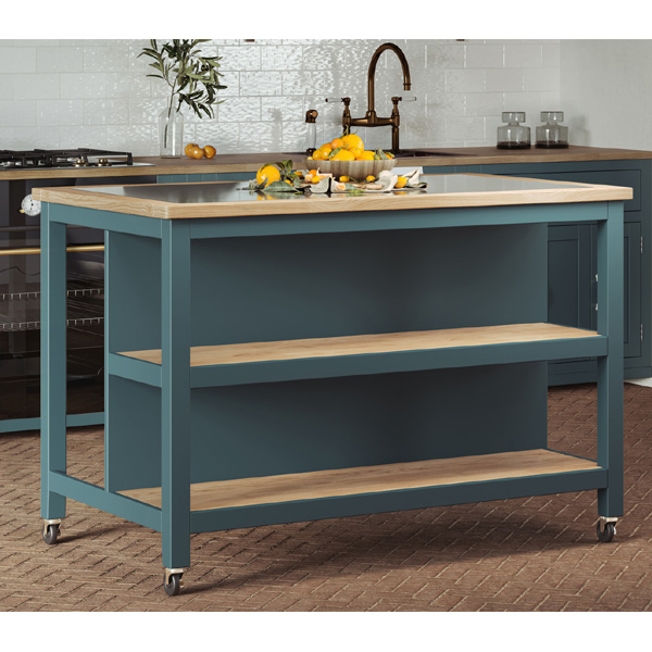 Briley Oak Inlaid Black Granite Top Kitchen Island with Open Breakfast Bar - Blue