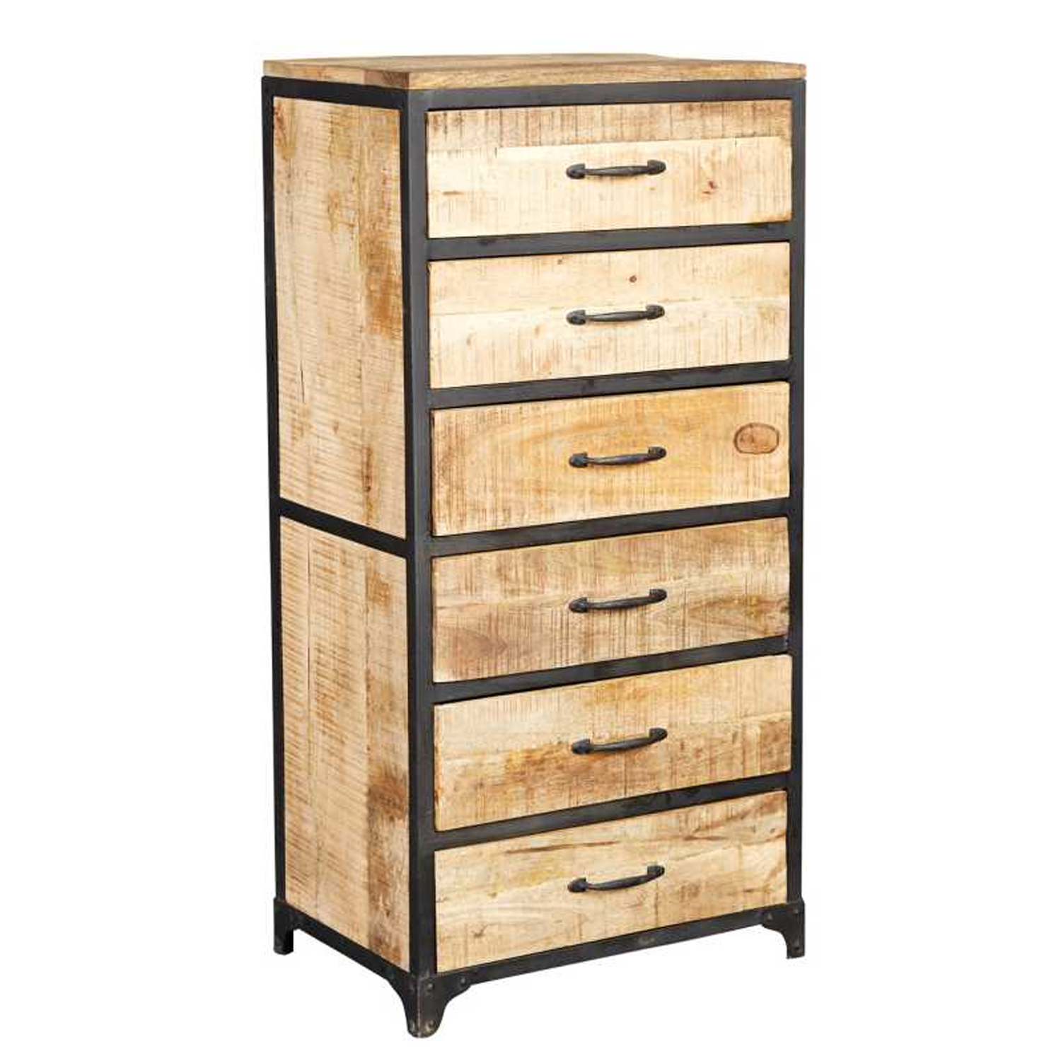 CARLSBAD Natural Finish Chest of Drawers - Tallboy, Medium-sized, 6 Drawers, Ready Assembled