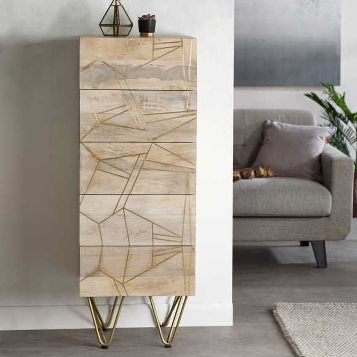 VENTURA Natural Finish Chest of Drawers - Tallboy, Medium-sized, 5 Drawers