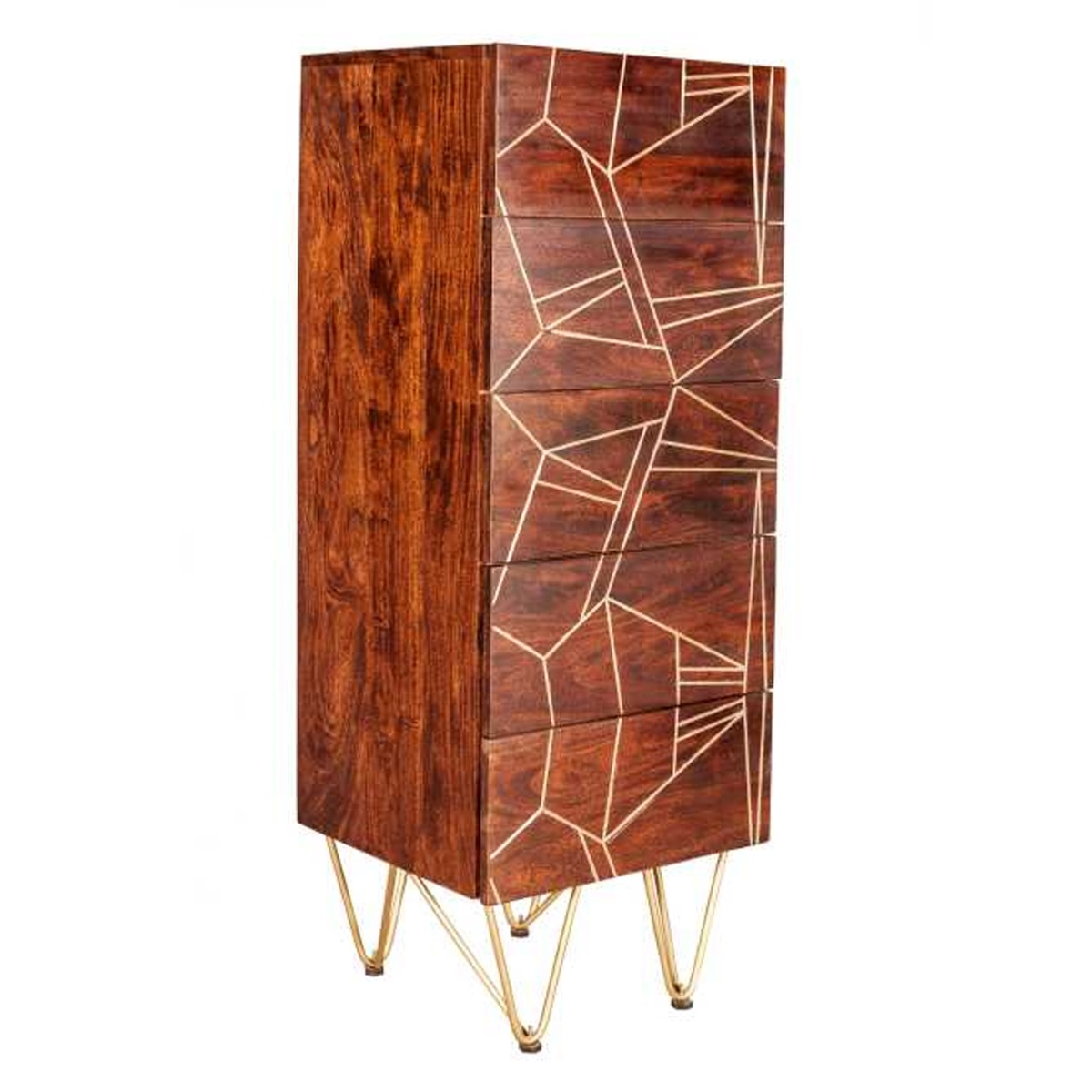 WINCHESTER Oak Finish Chest of Drawers - Tallboy, Medium-sized, 5 Drawers