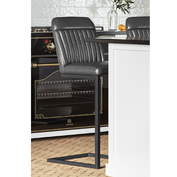 Retro Style Grey PU Leather Kitchen Island Bar Stools - Set of 2