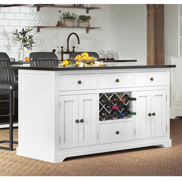 Versatile White Kitchen Island with Black Granite Worktop