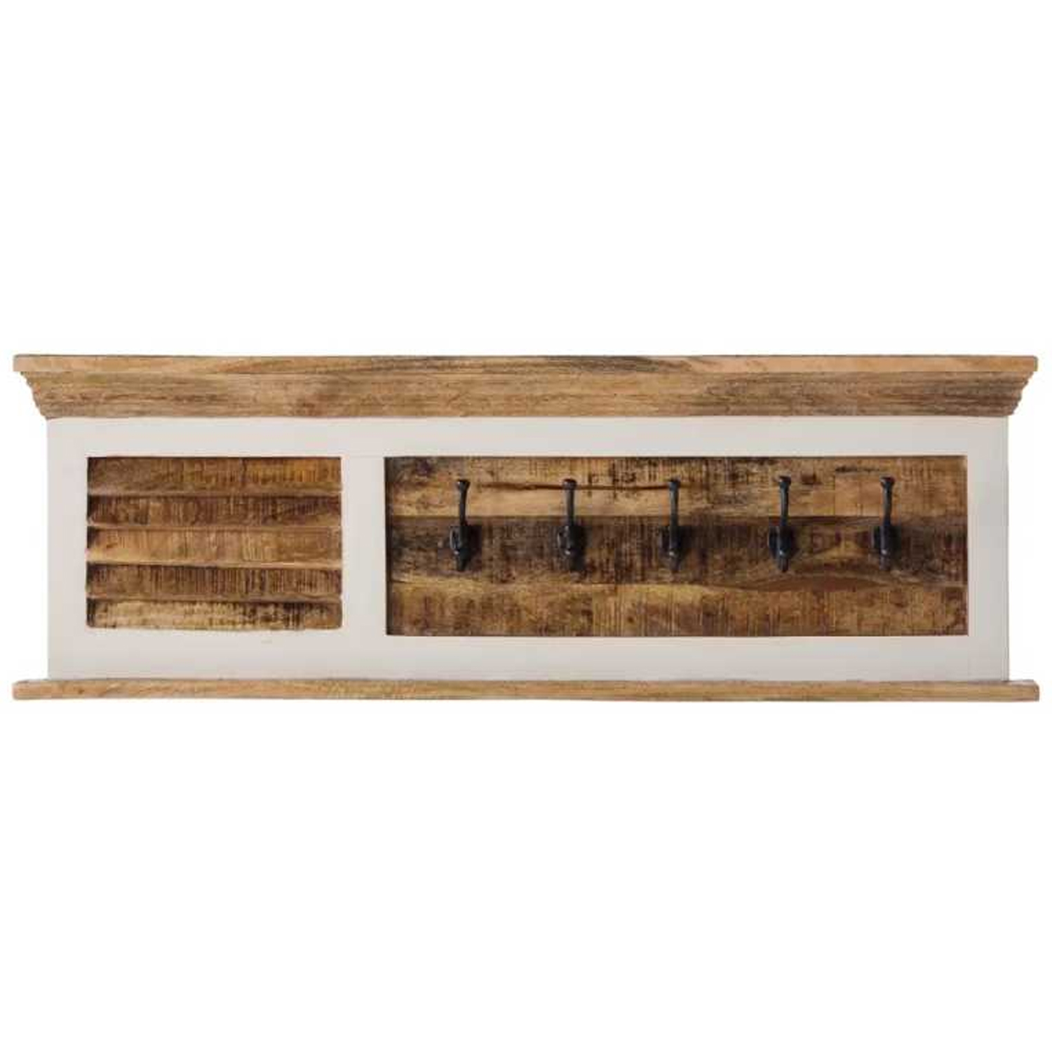 Deacon Solid Mango Wood Wall Mounted Coat Hanger - White and Natural Finish