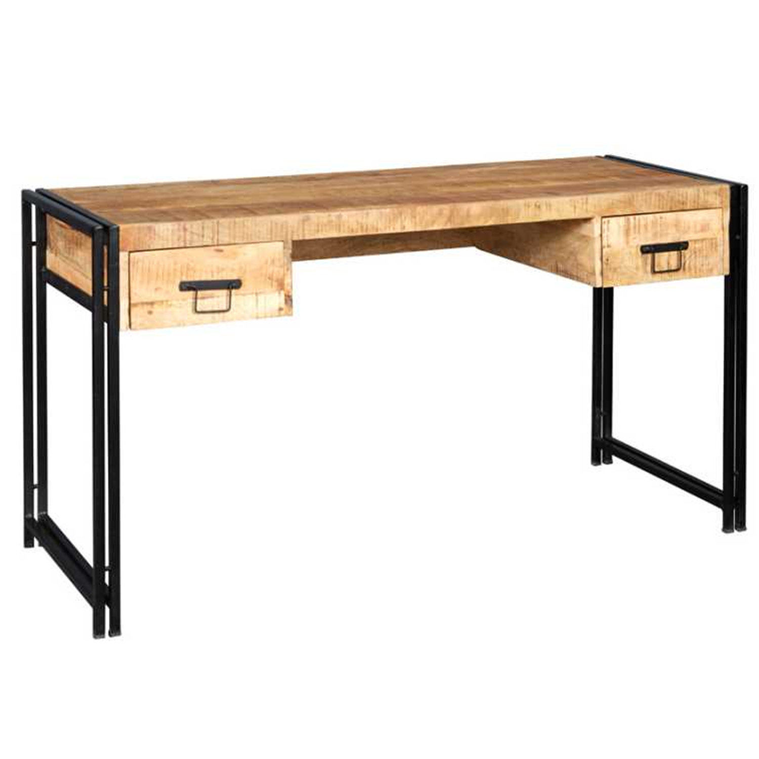 Michelle Metal Frame Computer Table with 2 Drawers - Natural Hardwood