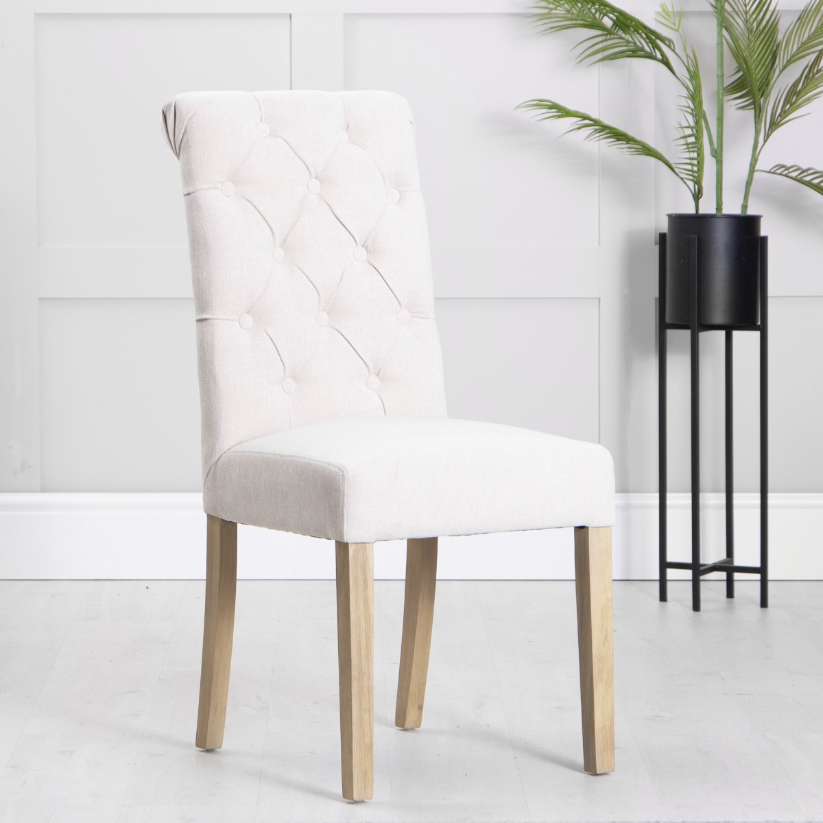 FICARO Fabric Curved Oak Dining Chair Set of 2 - Natural