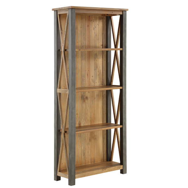 Doyle Elegance Steel Frame Tall Bookcase with 4 Shelves - Natural Wood