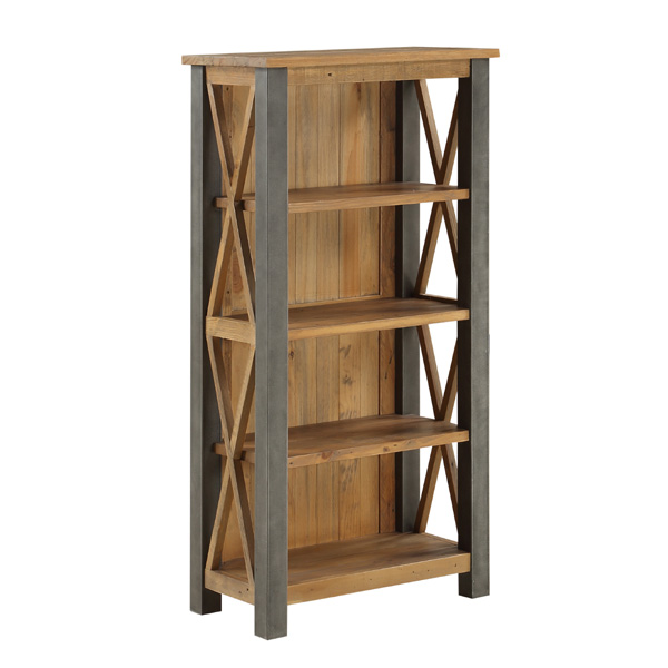 Doyle Elegance Steel Frame Small Bookcase with 4 Shelves - Natural Wood
