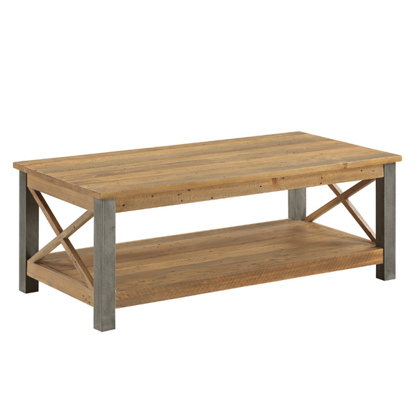 Doyle Rustic Cross Design Frame Open Shelf Coffee Table