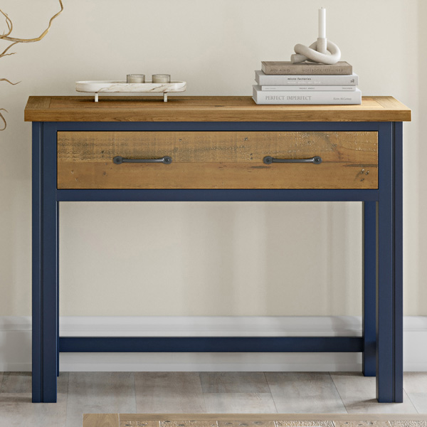 Splatter Reclaimed Wood Blue Hidden Space Compact Computer Desk