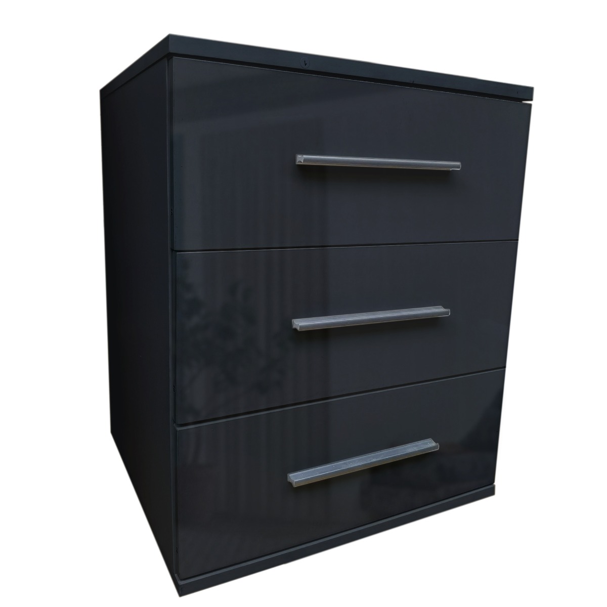 Bedside Table - WINSTEAD 3 Drawer Nightstand High Gloss Black 45cm
