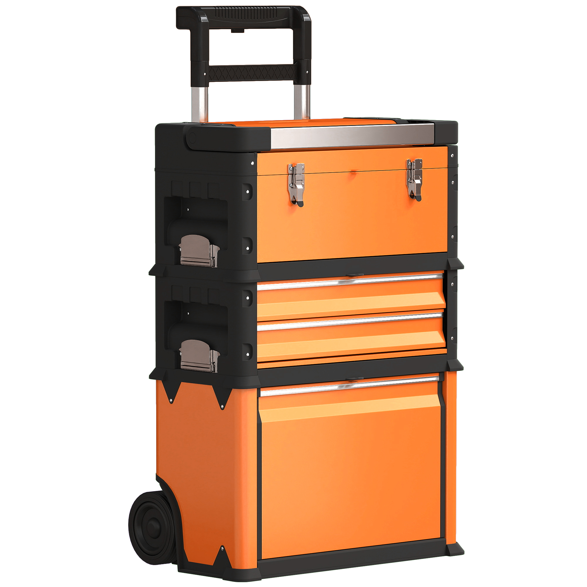 HERON 3 in 1 Stackable Rolling Tool Box Orange