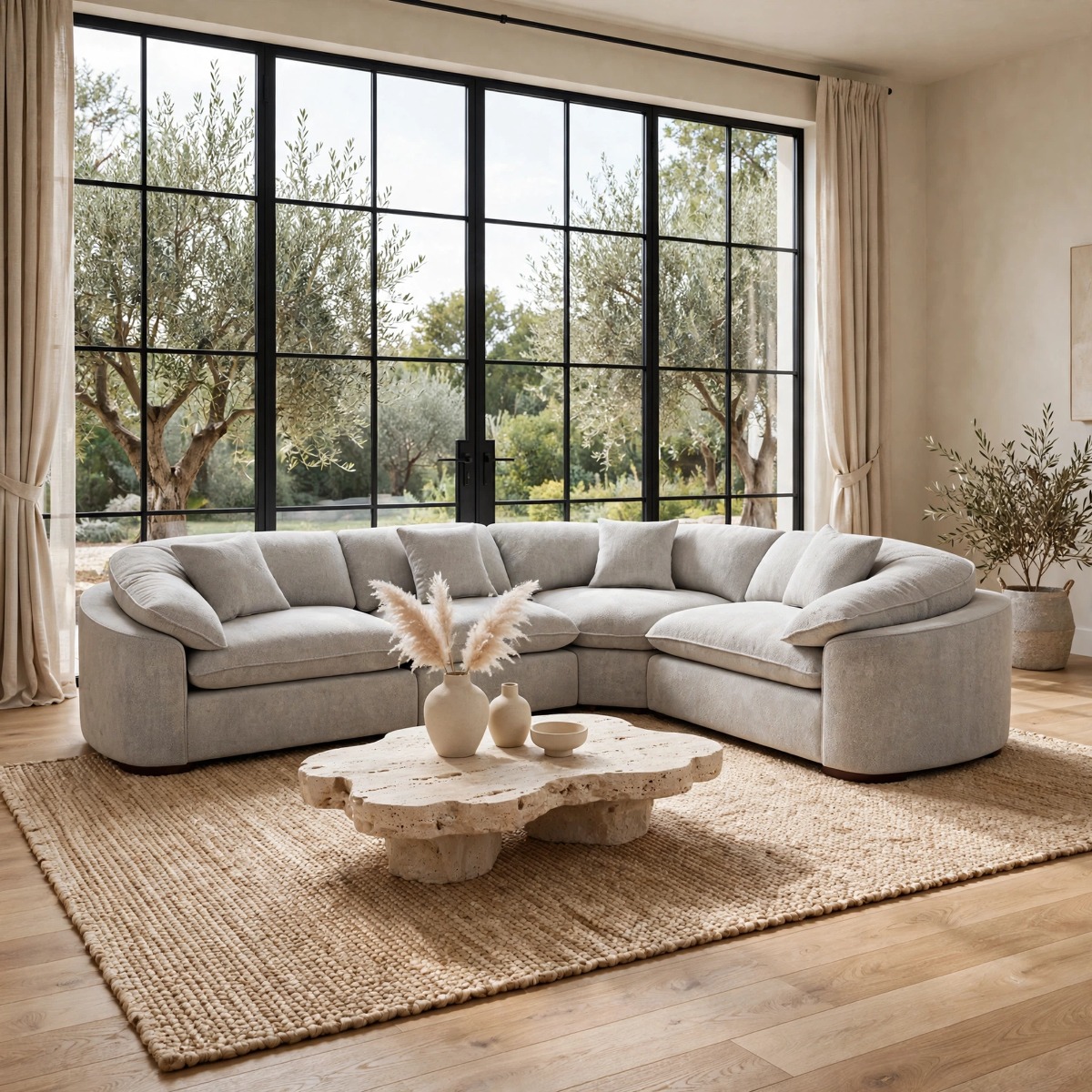 CAVENDALE Fabric Large 4 Seater L Shaped Corner Sofa - Grey