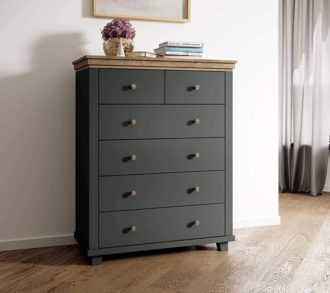 EPSOM Green Chest of Drawers - Medium-sized, 6 Drawers