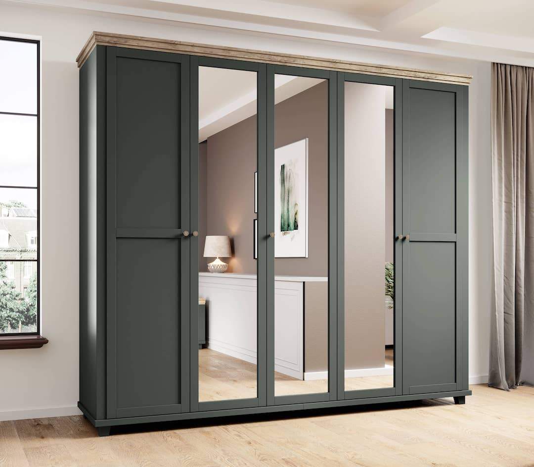 EPSOM 5 Door Wardrobe Green and Oak - 246cm