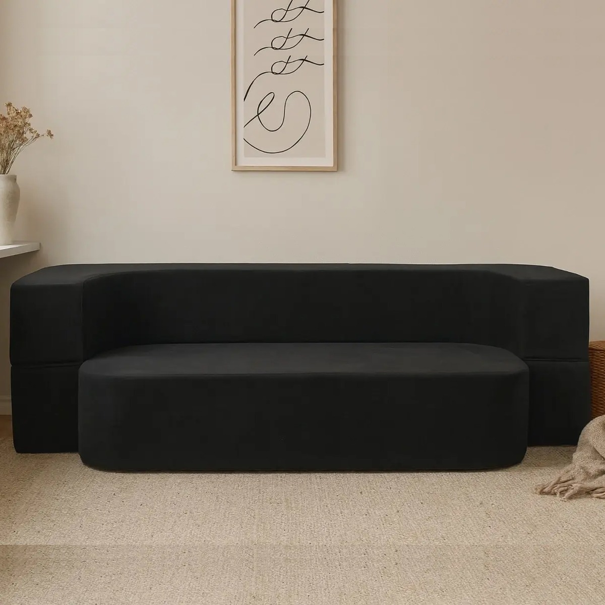 AMELIA Fabric 2 Seater Sofa Bed - Black