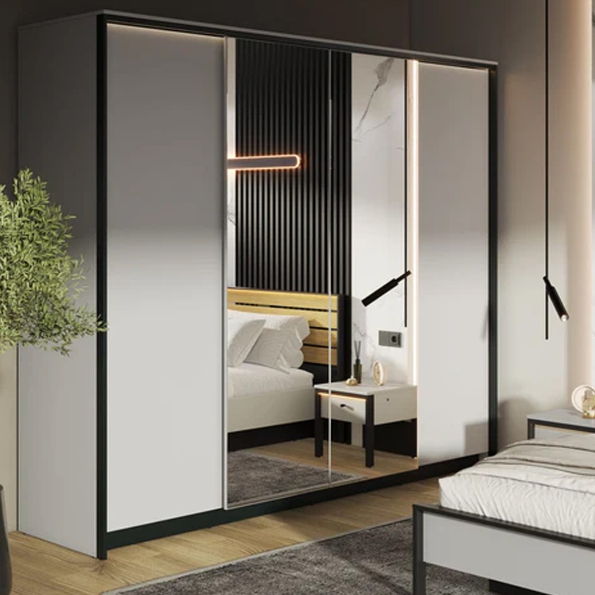 GUARDA 4 Door Mirrored Wardrobe Grey - 250cm