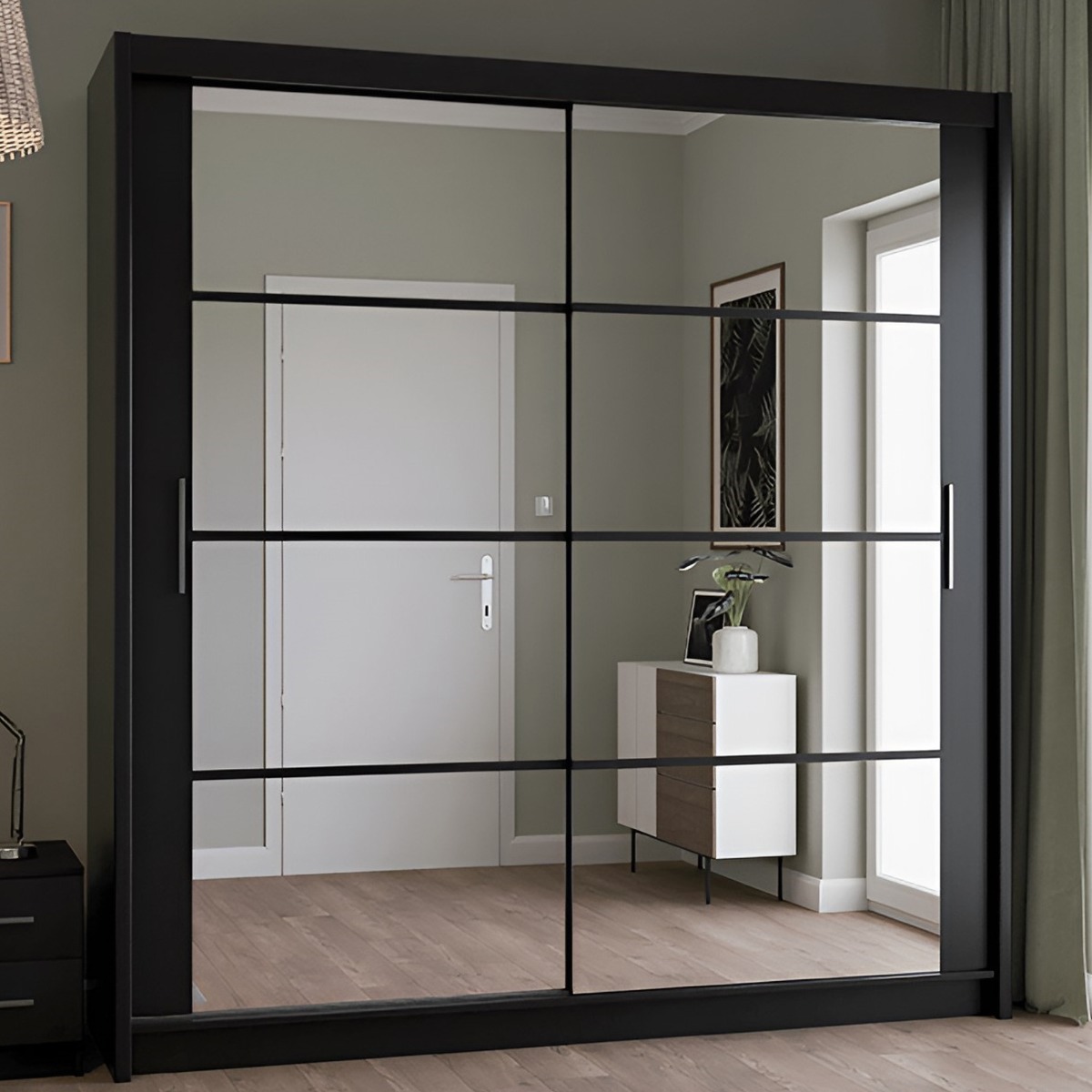 DEXTER 2 Door Mirrored Sliding Wardrobe Black - 203cm