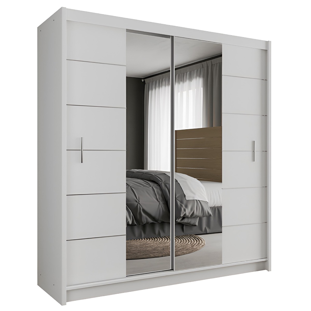 LUZERN 2 Door Mirrored Sliding Wardrobe White - 203cm
