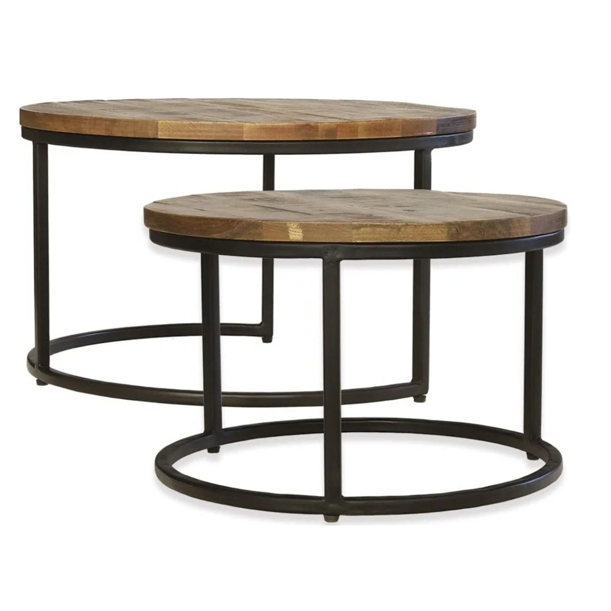 Barnsley Set of 2 Black Industrial Mango Wood Round Coffee Table - Brown