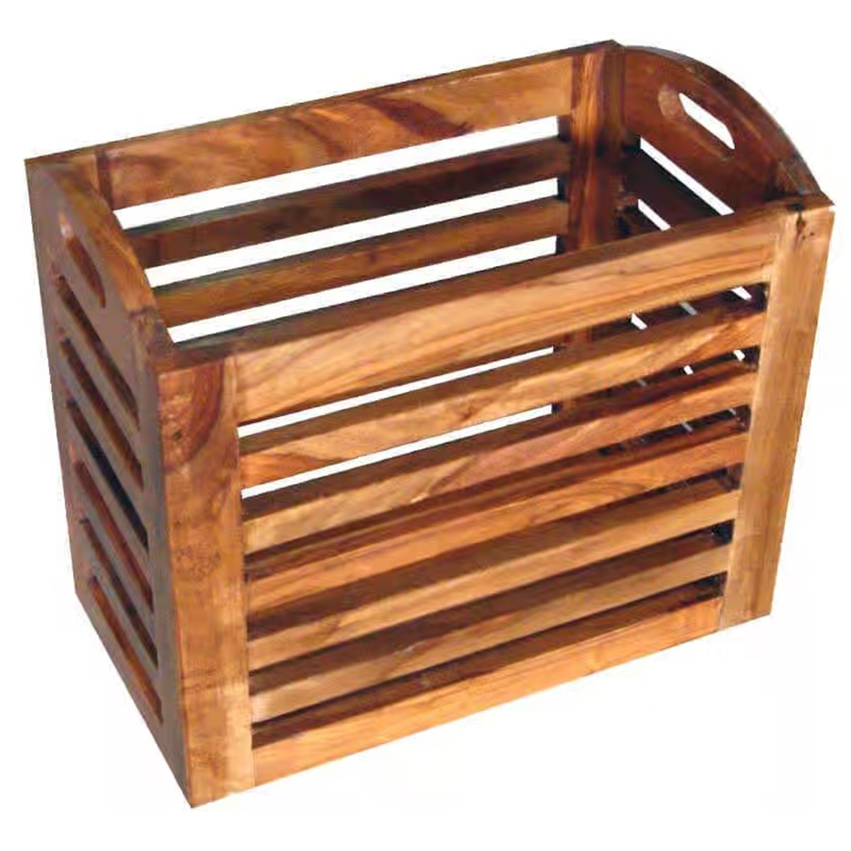 Sheesham Hardwood Small Storage Basket - Honey Colour
