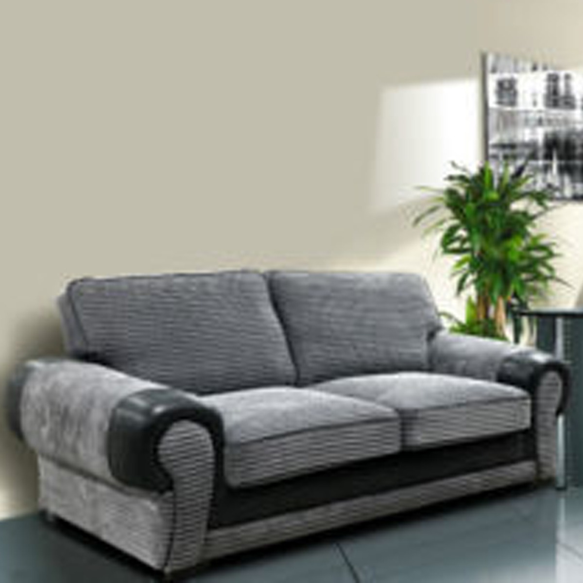LORRAINE Jumbo Cord 3 Seater Fullback Sofa - Grey and Black