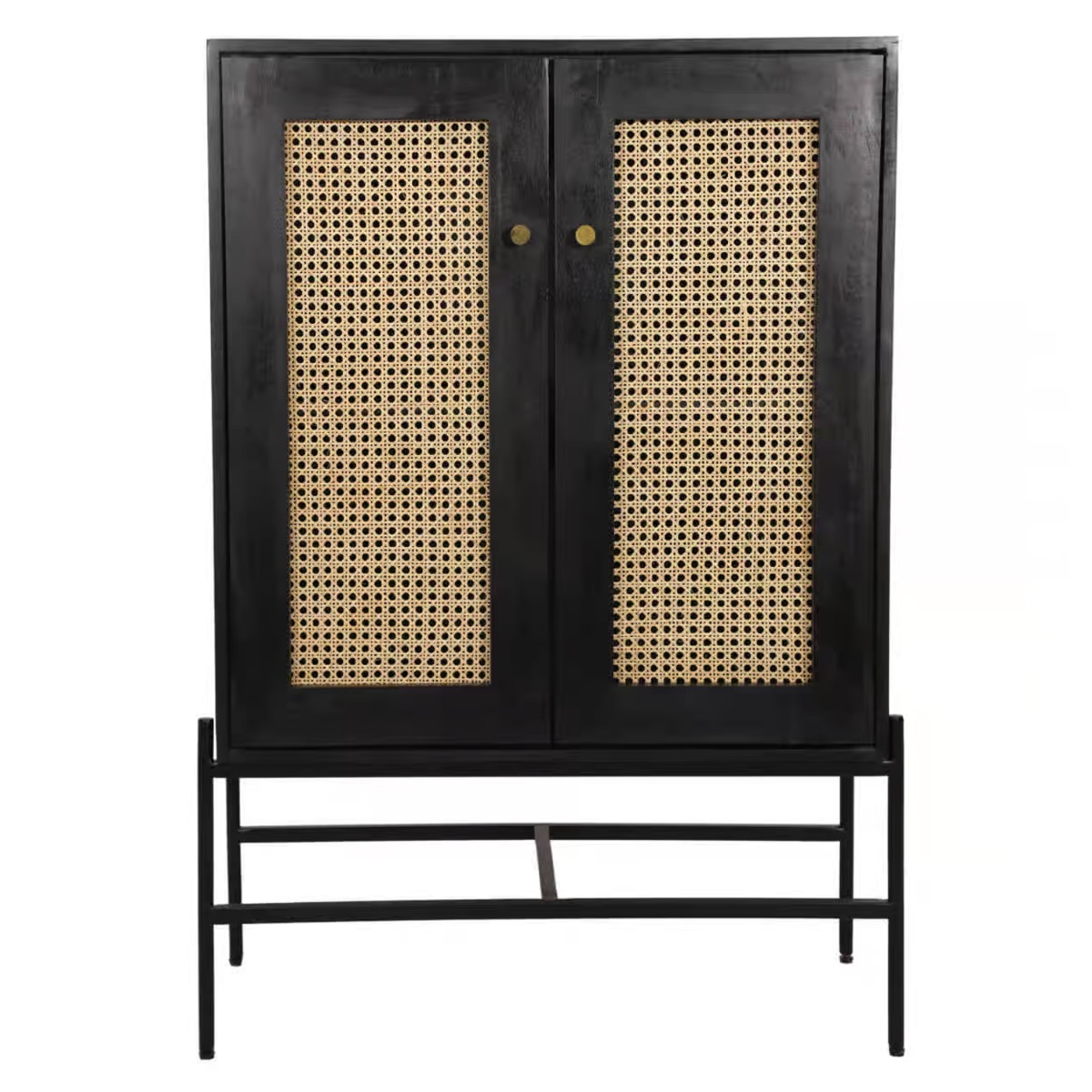 Rattan Design Dark Mango 2 Door Dresser - Black
