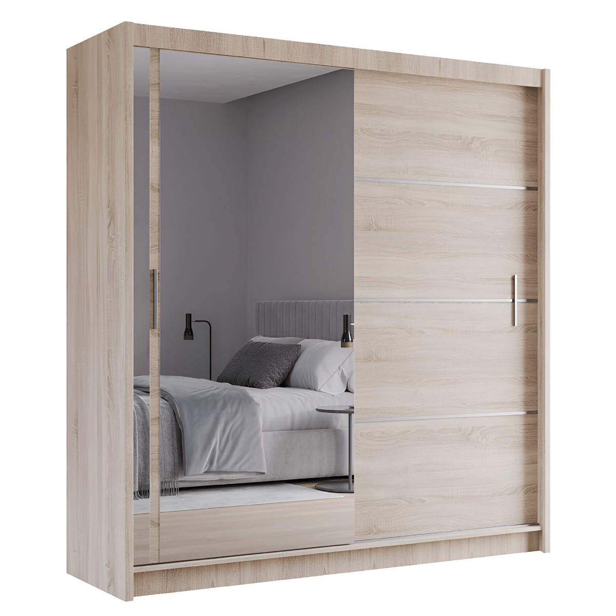 BROADLAND 2 Door Mirrored Sliding Wardrobe Light Oak - 203cm