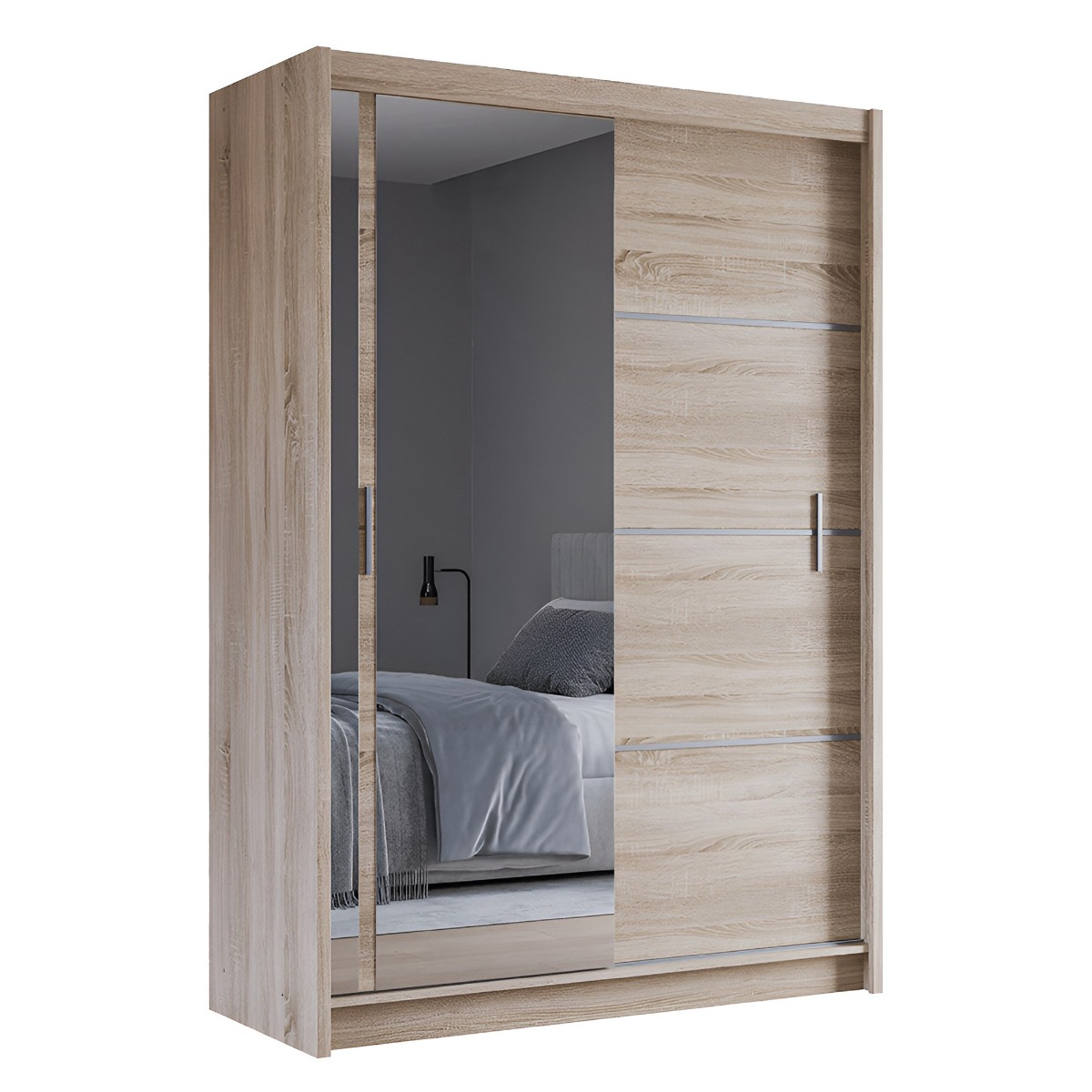 BROADLAND 2 Door Mirrored Sliding Wardrobe Light Oak - 150cm