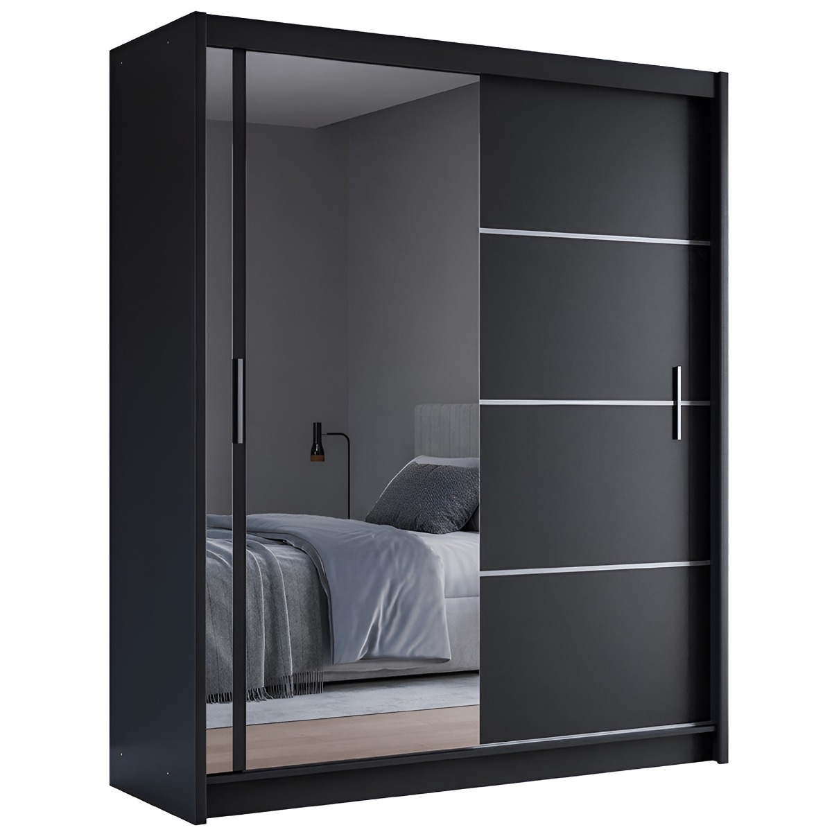 BROADLAND 2 Door Mirrored Sliding Wardrobe Black - 180cm