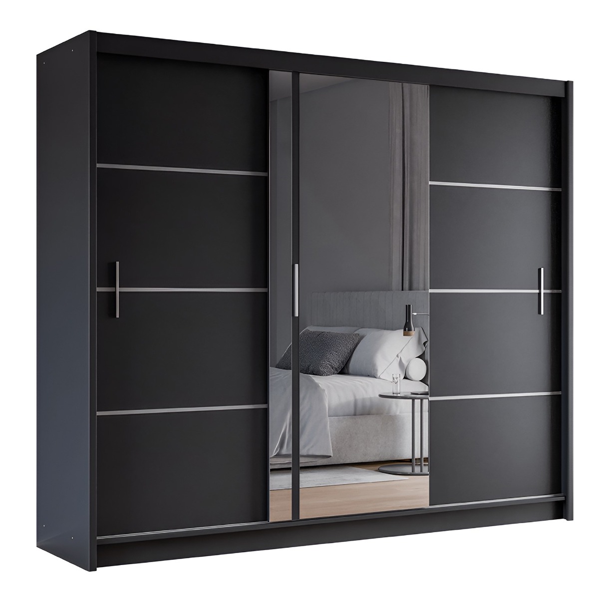 BROADLAND 3 Door Mirrored Sliding Wardrobe with 2 Drawers Black - 250cm