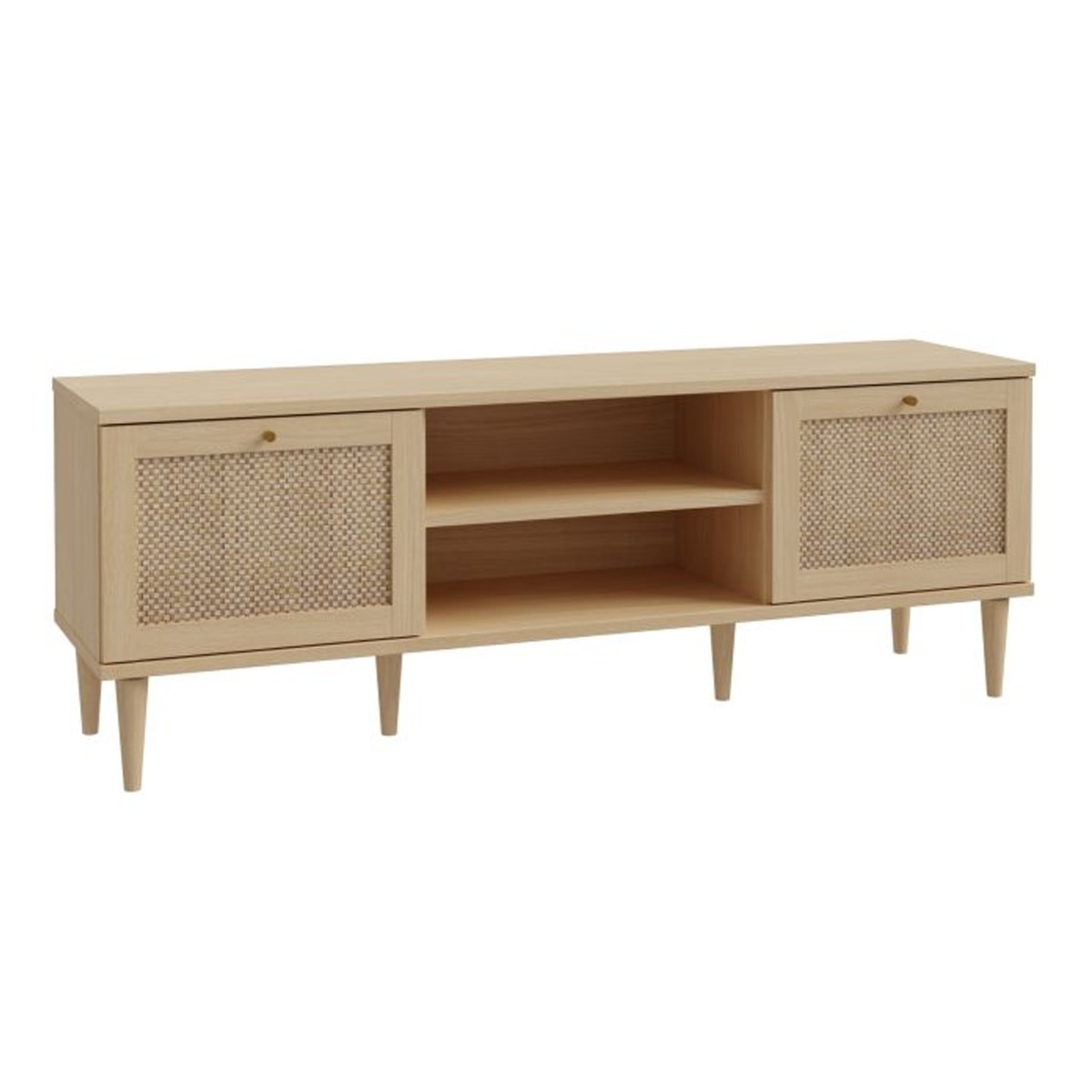 Collins Solid Wood Legs 2 Door Tv Table with Shelf - Rattan Effect