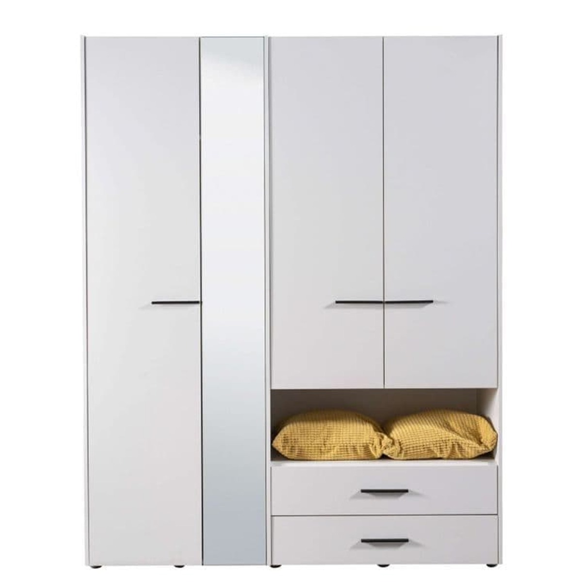 HIGHAM 4 Door Mirrored Wardrobe with 2 Drawers White - 161cm