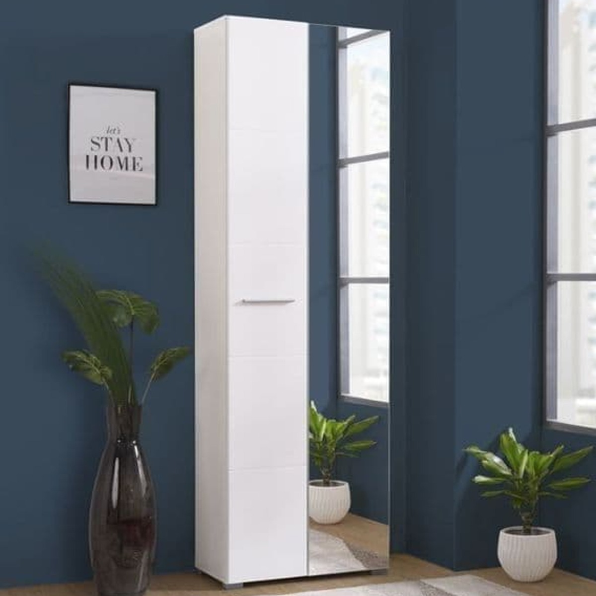 AMANDA 2 Door Mirrored Wardrobe White - 60cm