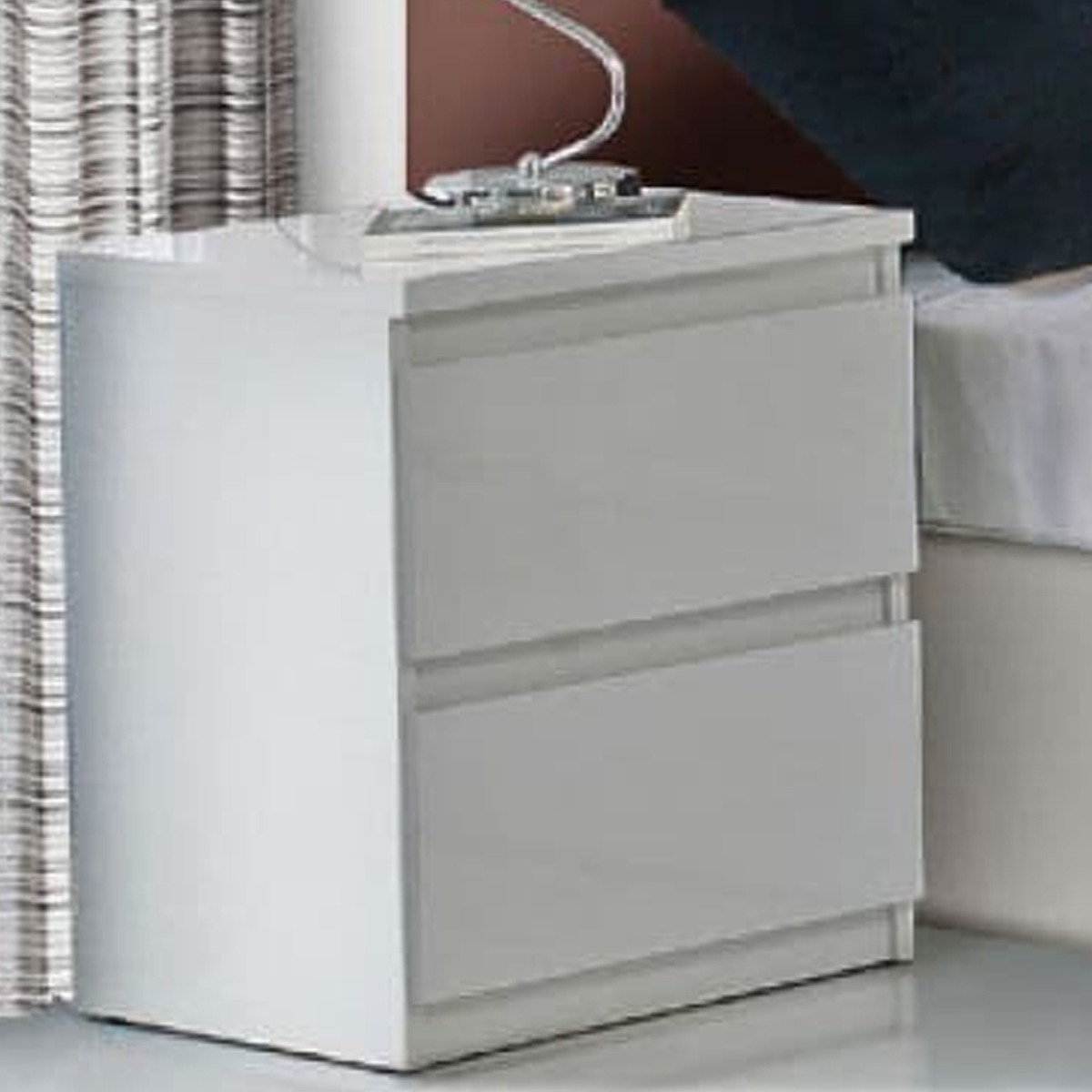 Bedside Table - FISHER 2 Drawer Nightstand White 41.8cm