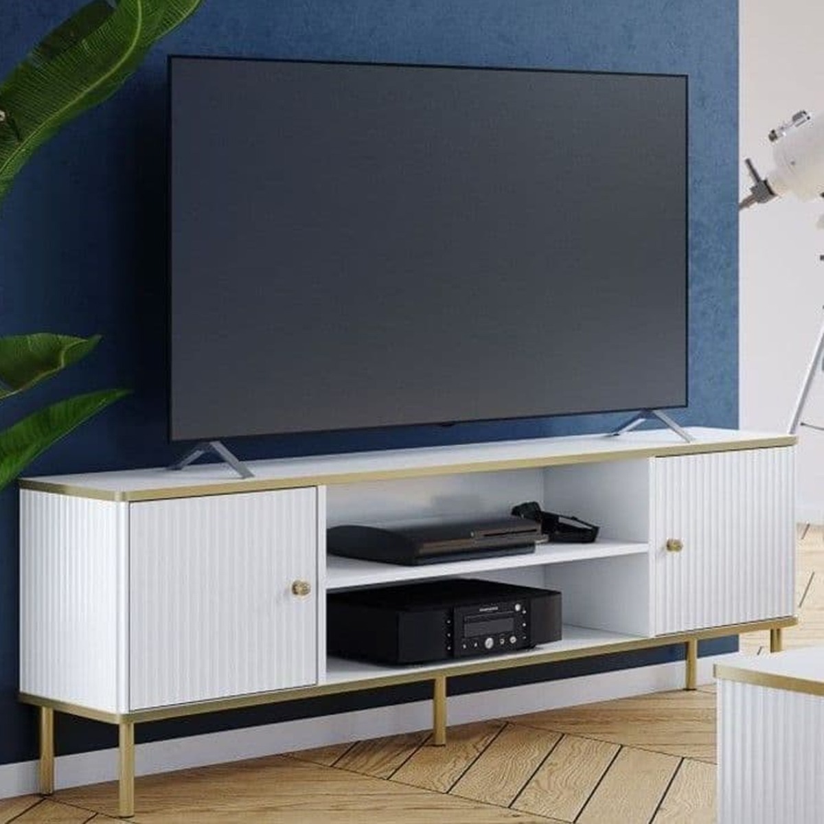 Eldawy Gold Touch 2 Door TV Unit with Open Shelf - White