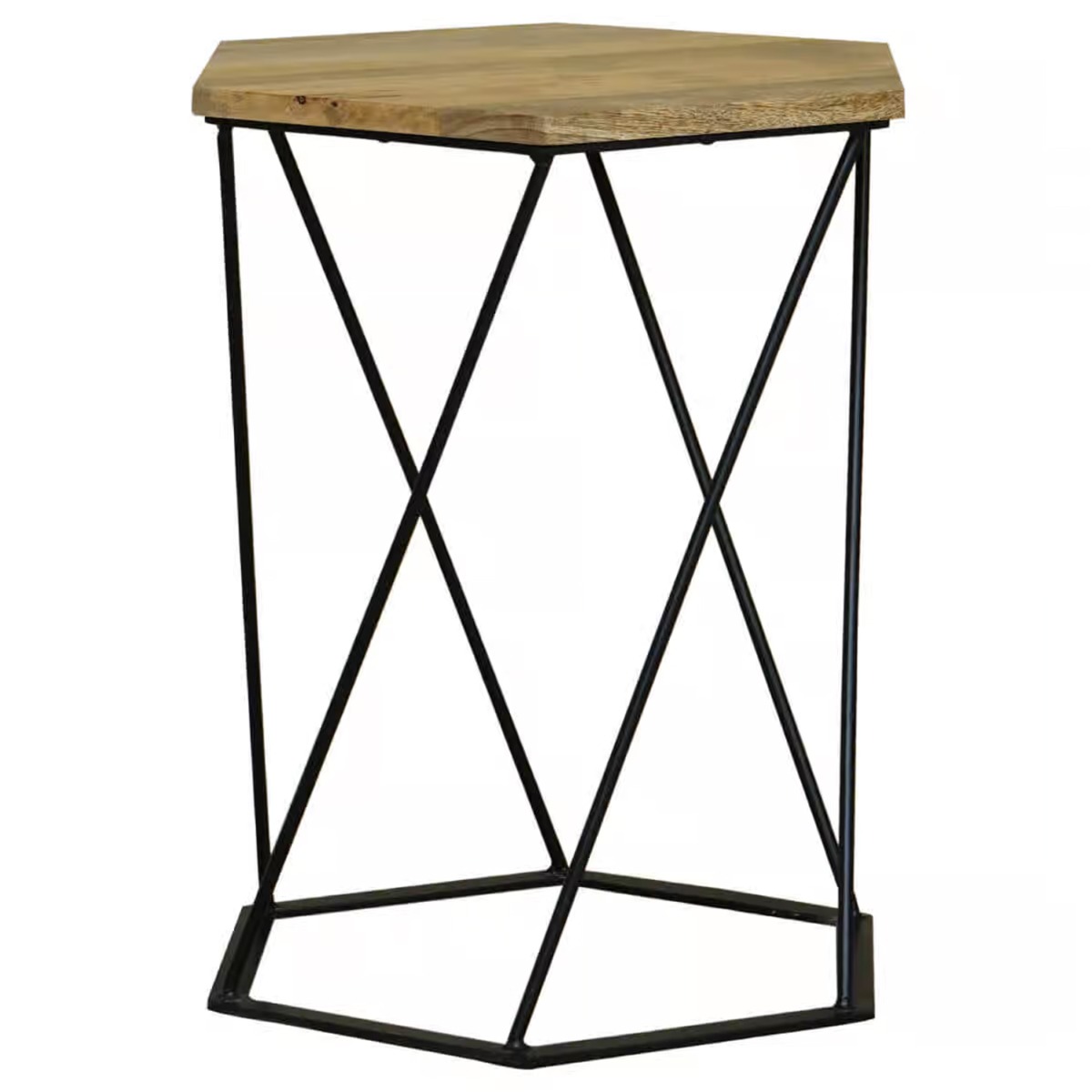 Tracey Industrial Hexagonal Side End Lamp Table - Light Wood Tone