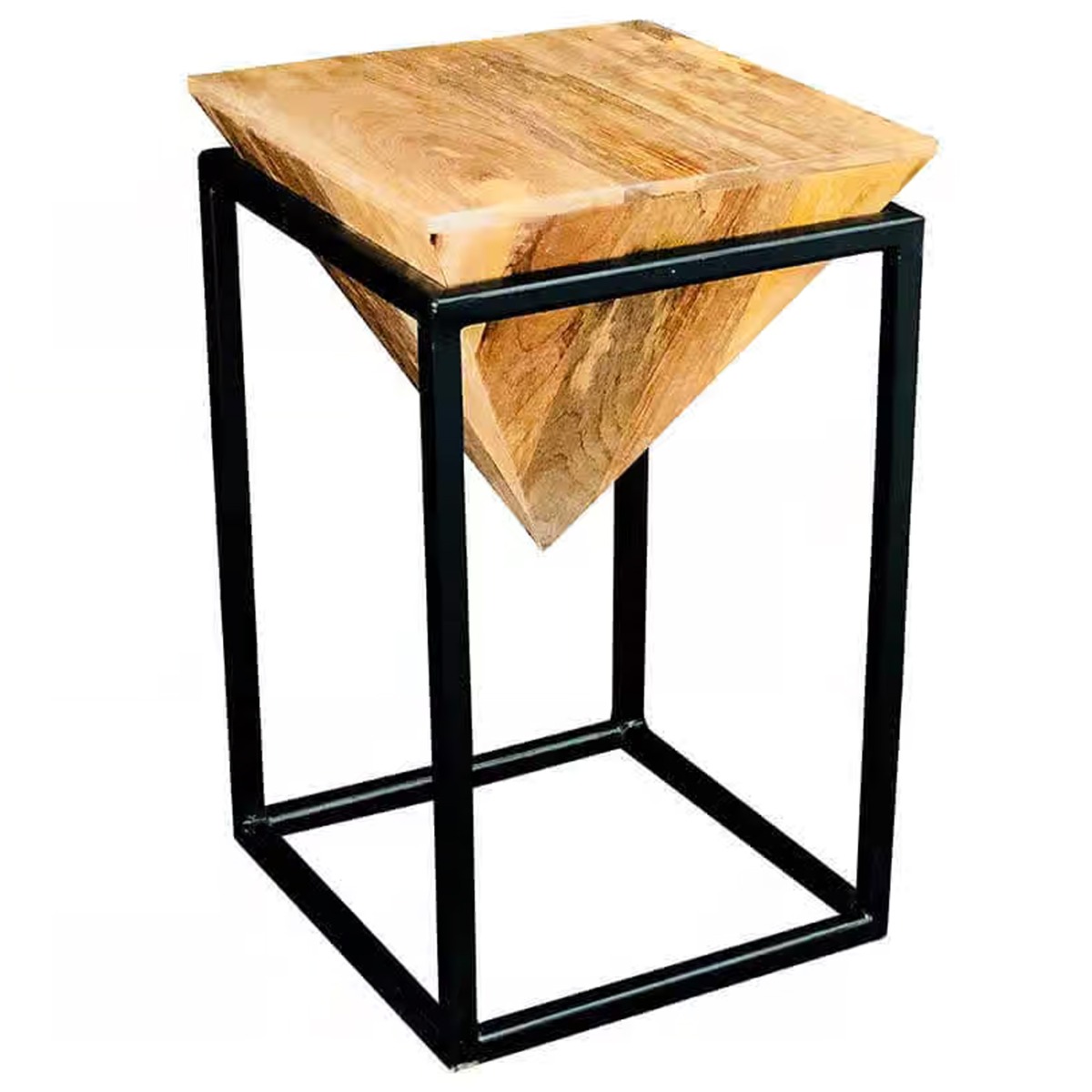 Tracey Industrial Mango Large Diamond Lamp Table - Light Wood Tone