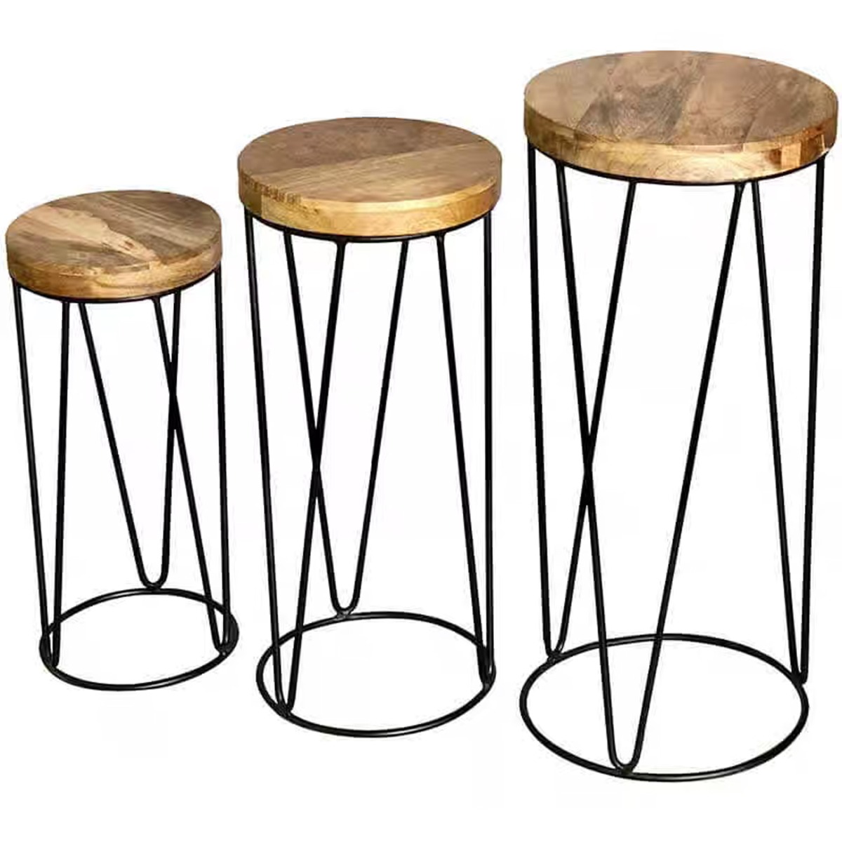 Tracey Industrial Set of 3 Side End Table - Light Wood Tone