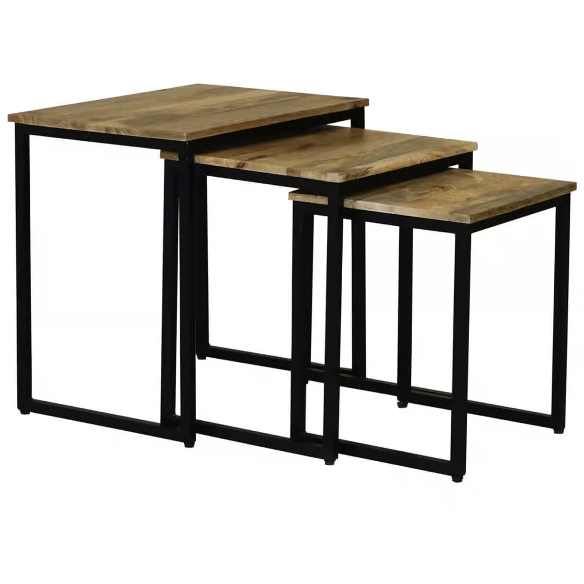 Tracey Industrial Style Mango Wood Nest Of 3 Tables - Light Wood Tone