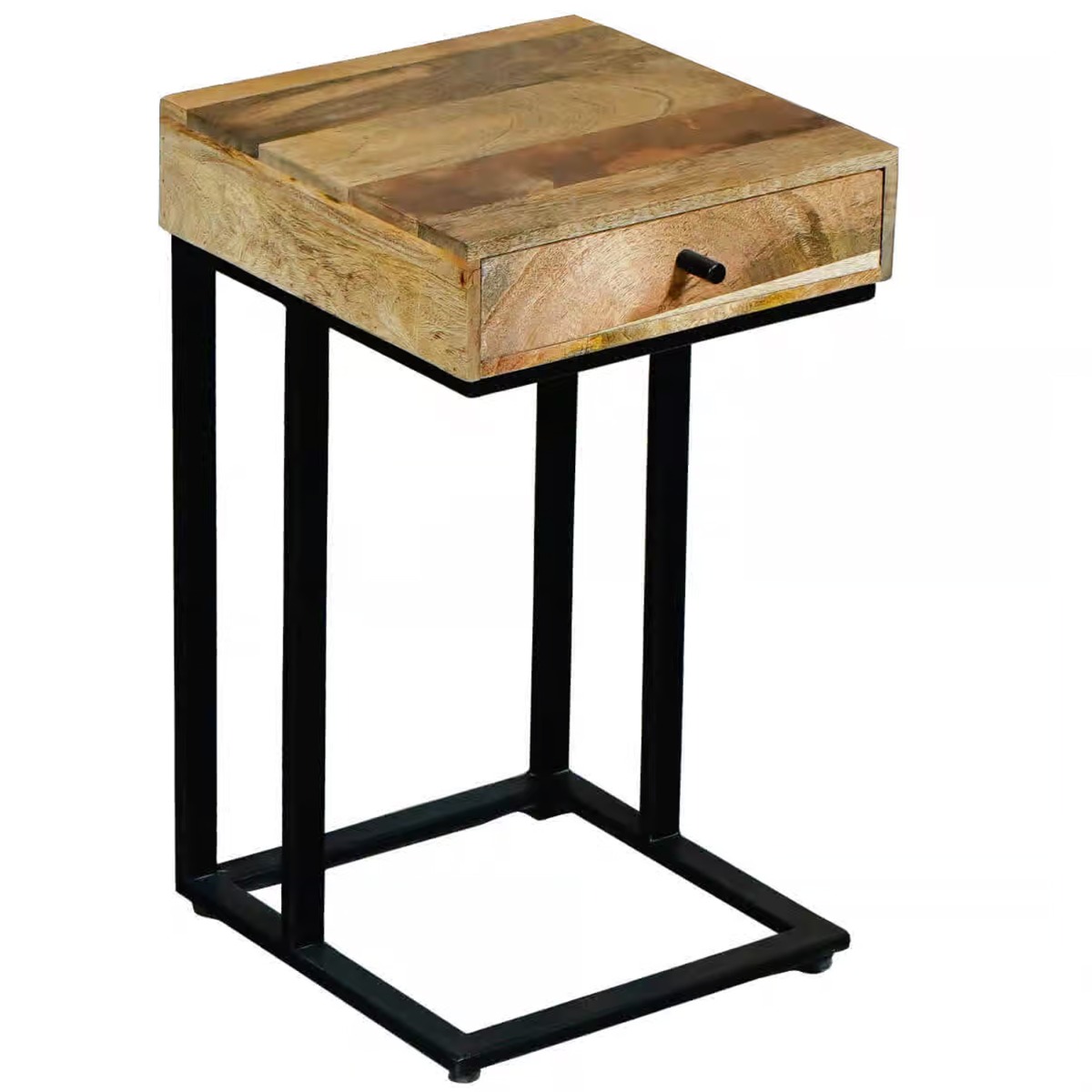 Tracey Industrial Iron Base 1 Drawer Side Table Large - Light Wood Tone