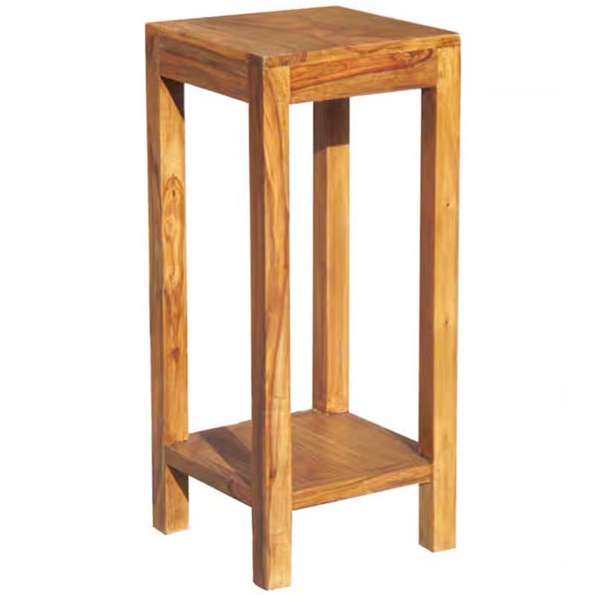 Sheesham Wood Side End Table with Shelf - Brown