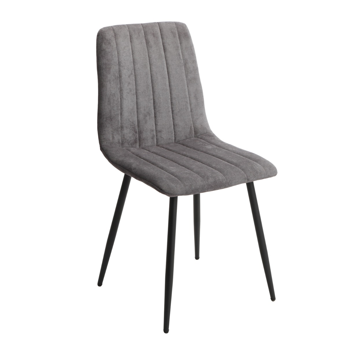 Black Solid Metal Frame Straight Stitch Grey Fabric Dining Chair - Set of 2